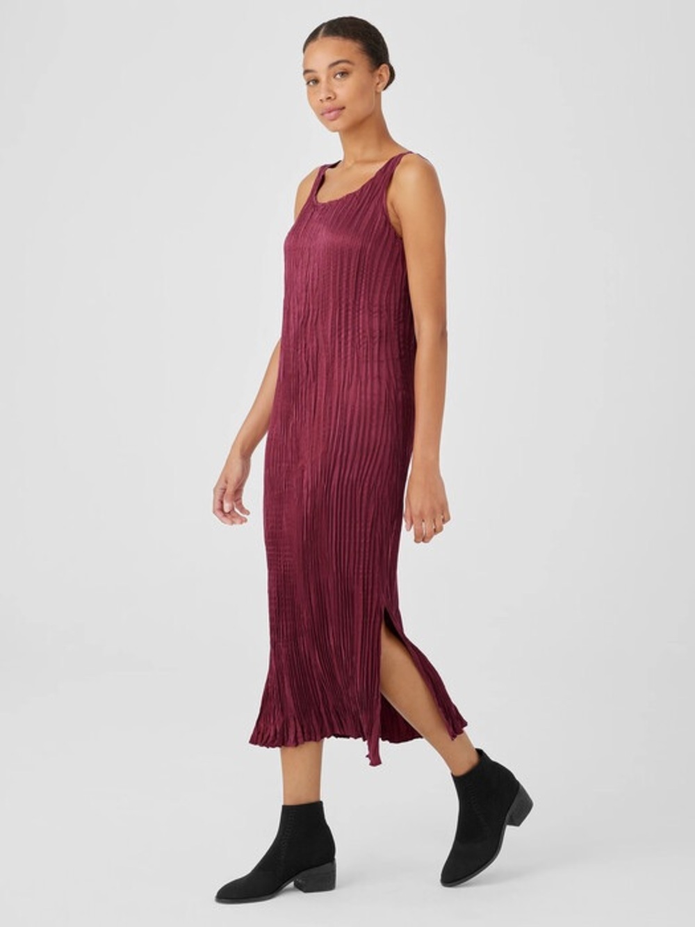 NWT Eileen Fisher Crushed Cupro Scoop Neck Dress Sz L